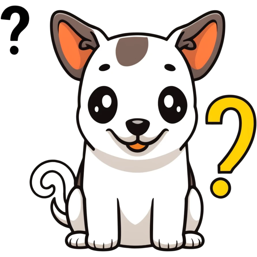 cartoon dog with a question mark above its head emoji