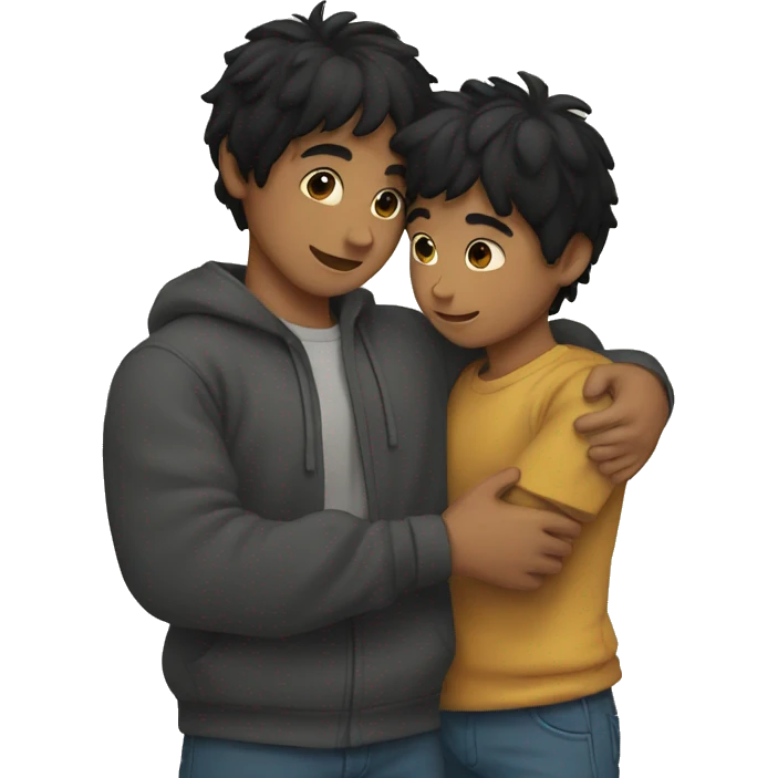 two black haired boys hugging emoji
