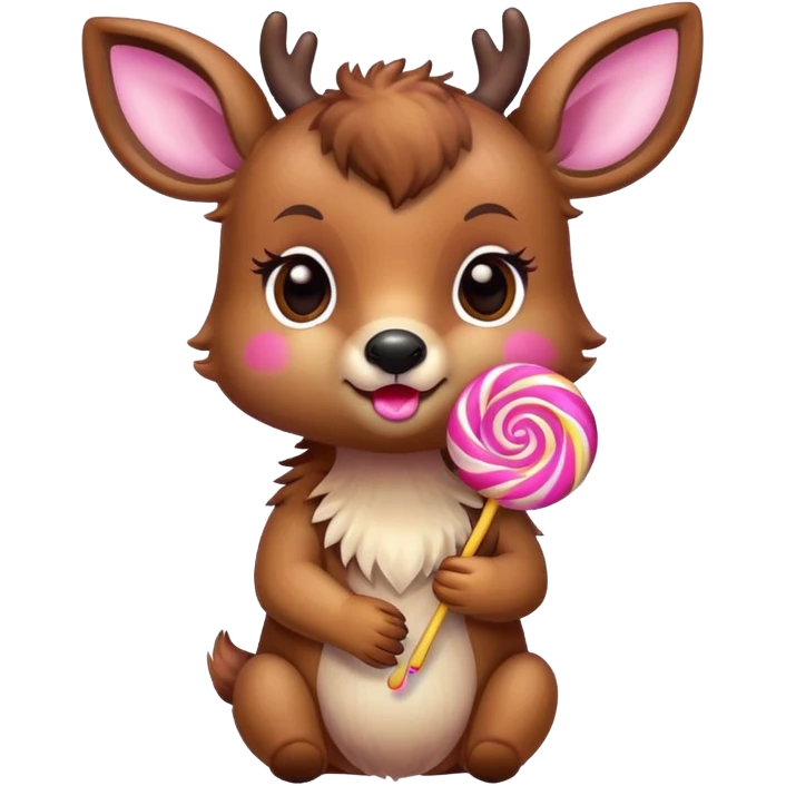 Sweet Baby deer with a lollipop emoji