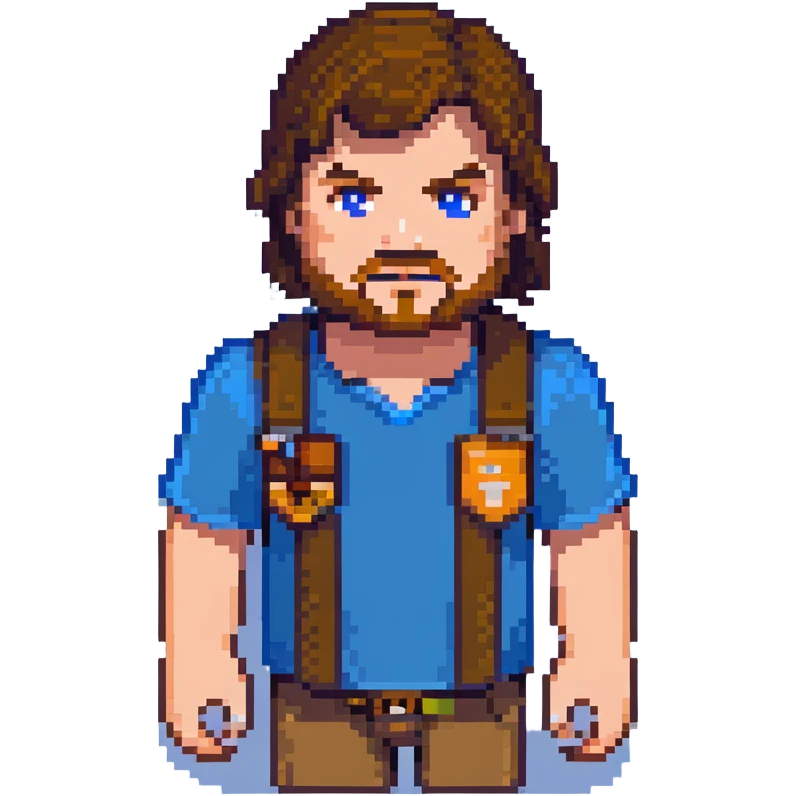 Jack Black as Minecraft Steve portrait, just face and shoulders, blocky character with brown hair, beard, and blue shirt emoji