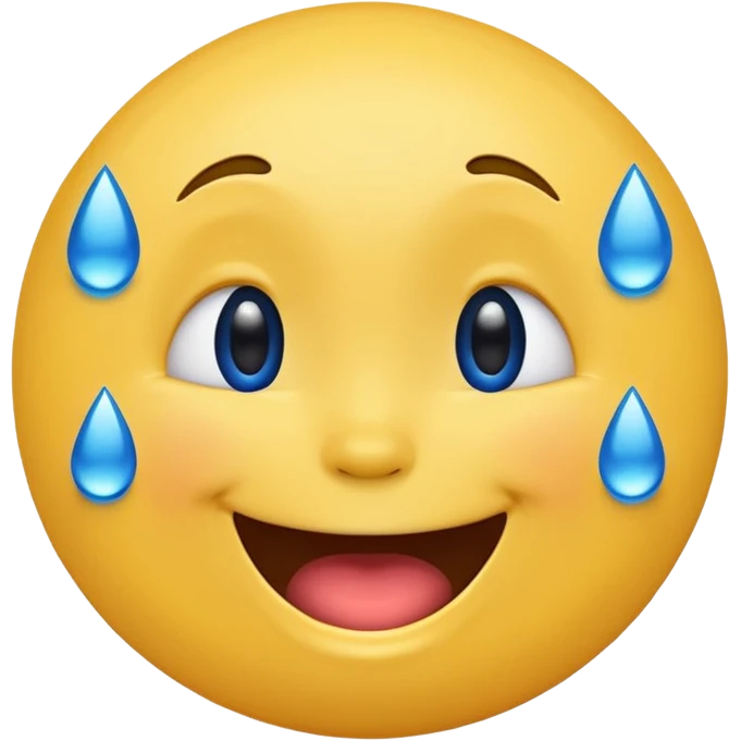 Emoji, yellow round laughing face, blue tears of joy on it  emoji