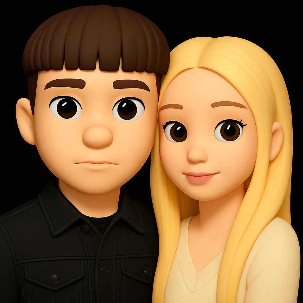 Combine both characters from the provided images into one single 3D emoji-style image, placing them together harmoniously in a unified composition. Maintain the 3D emoji style look. emoji