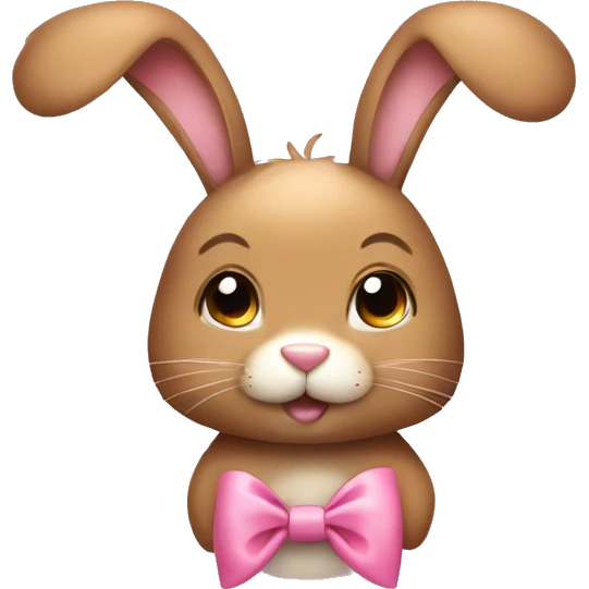 Light brown Rabbit head with ears down and cute little pink bows wrapped around ears emoji