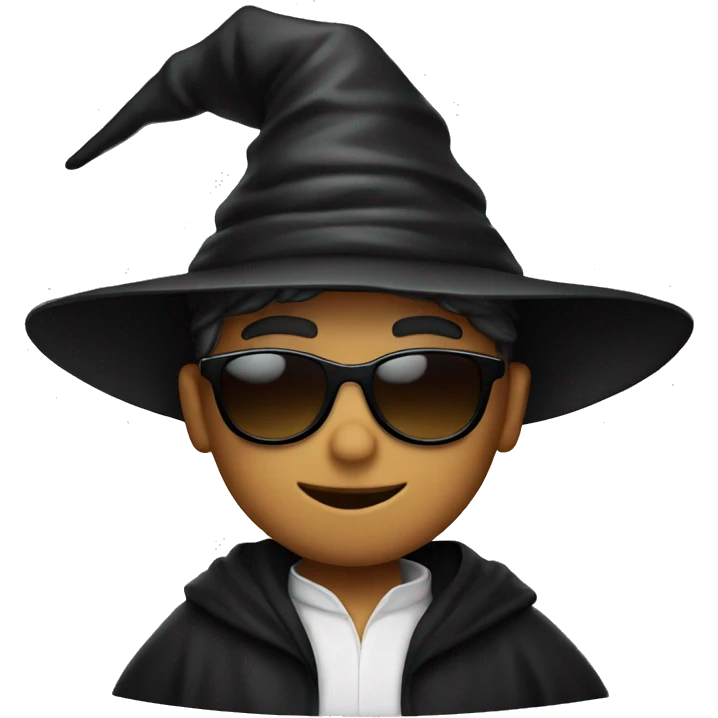 White boy with sunglasses wearing a black wizard hat emoji