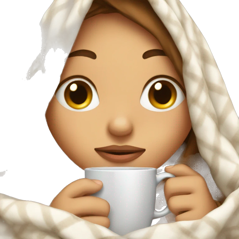 girl inside a blanket sipping coffee eyes closed emoji