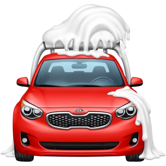 red kia car with foam with car wash shop emoji