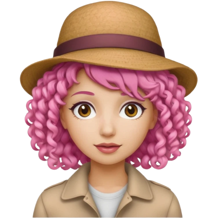 woman, curly haired, pink haired, hat  emoji