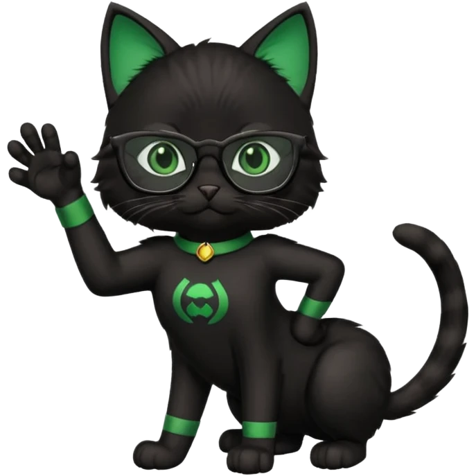 красивый черный кот в очках показывает лапкой супер emoji