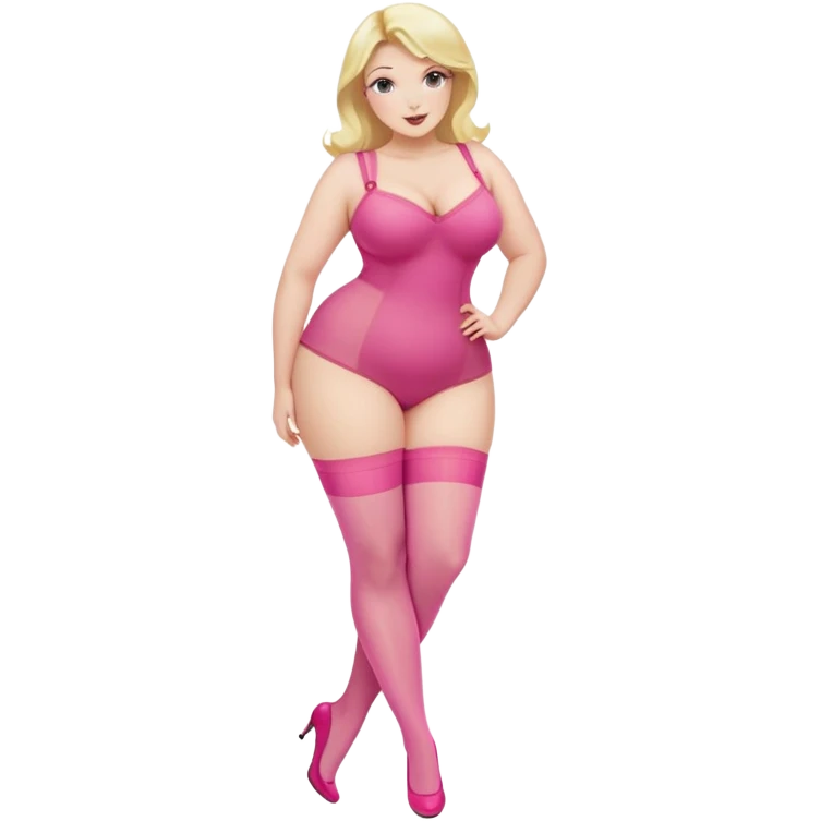 Voluptuous blonde female with pink nylon stockings, curvy body type emoji