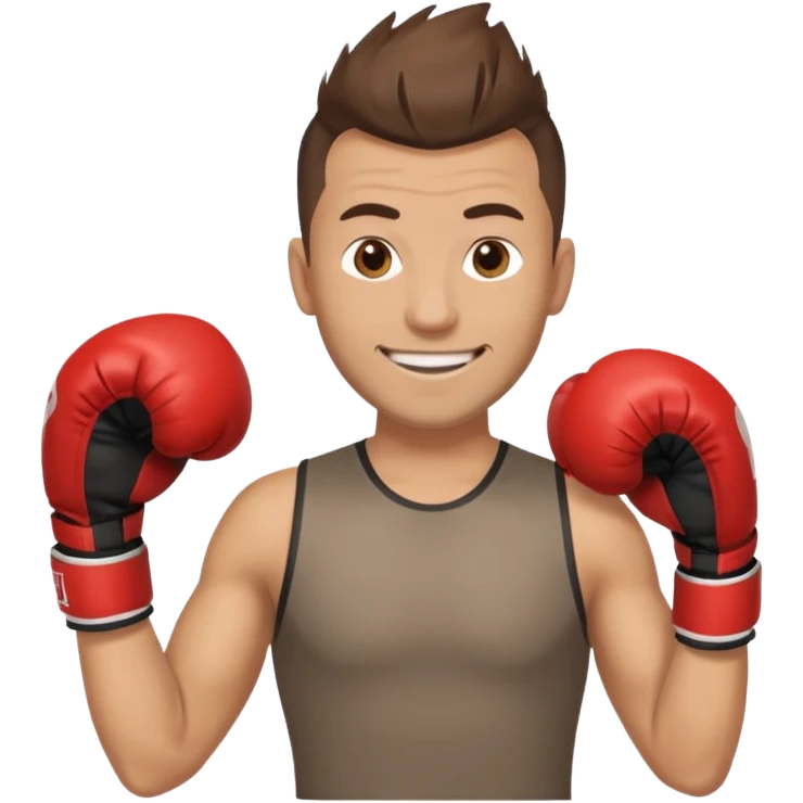 Rapaz de 39 anos ,cabelo castanho médio ,olhos castanho claro , cabelo corte moecano disfarçado , com uma luva de box na mão emoji