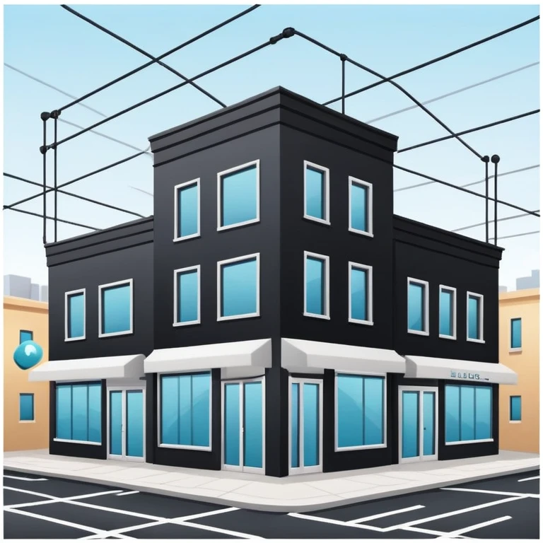 three separate beauty salon buildings spaced apart connected by lines like a network emoji
