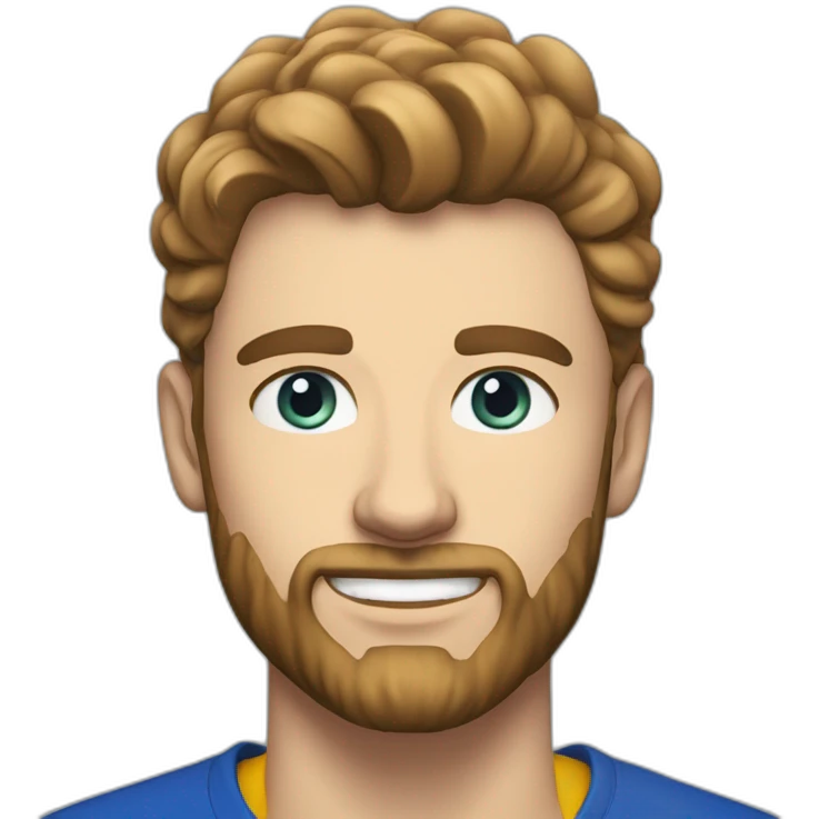 20 year Old man, light Brown hair, Beard, Blue eyes, Big wyebrows, Barcelona shirt emoji