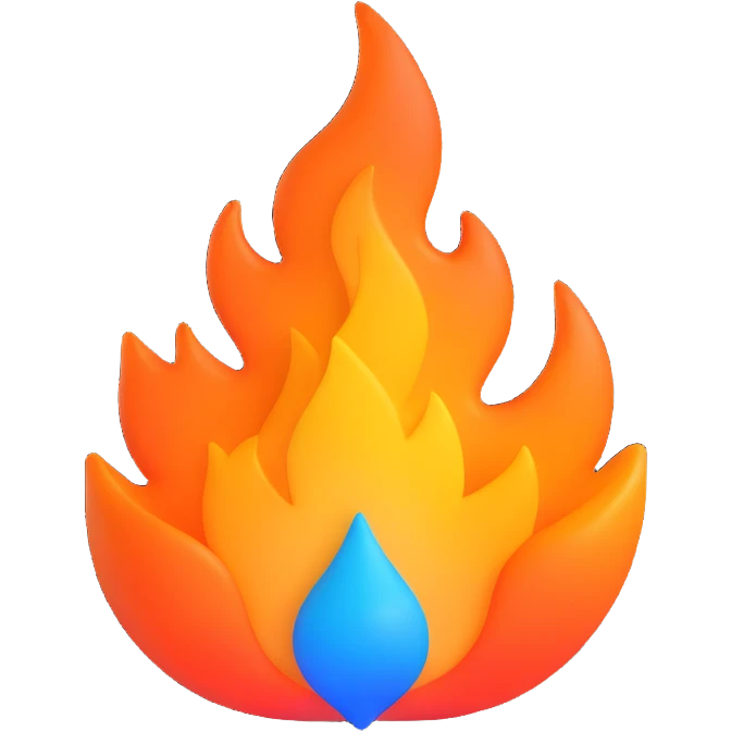 classic fire emoji with blue to orange gradient colors matching reference image, 3D style emoji