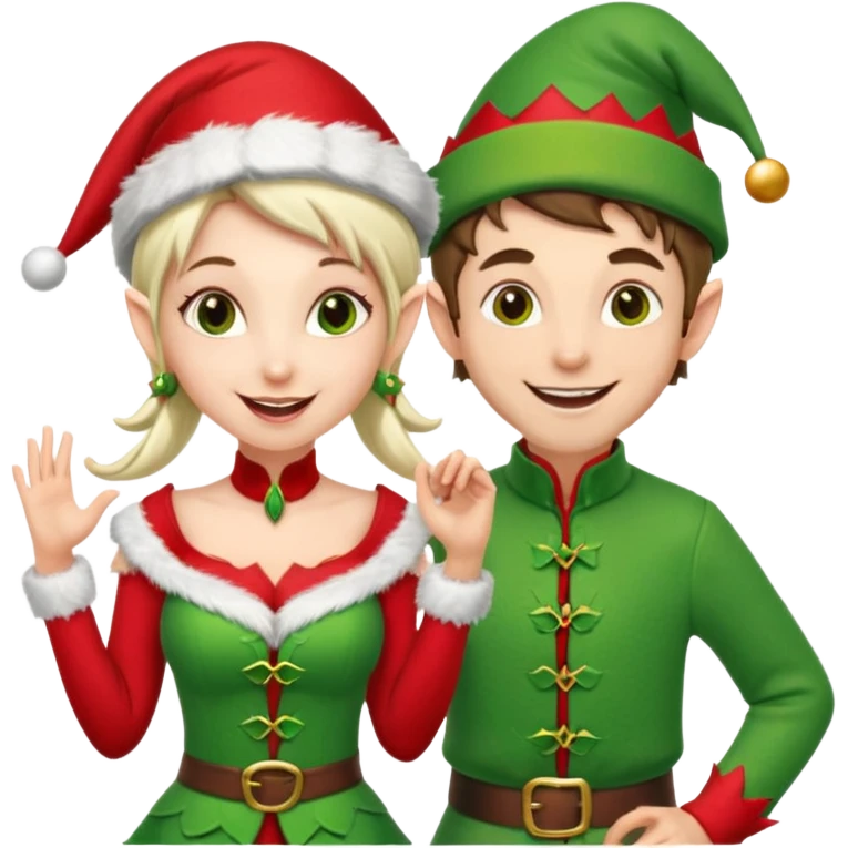 dancing male and female Christmas elves  emoji