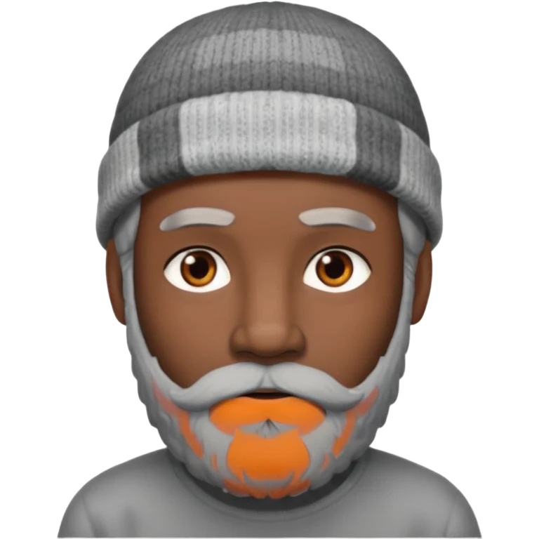 A dark-skinned man with a gray beanie, brown eyes, and a dark gray beard, wearing a calm expression. emoji