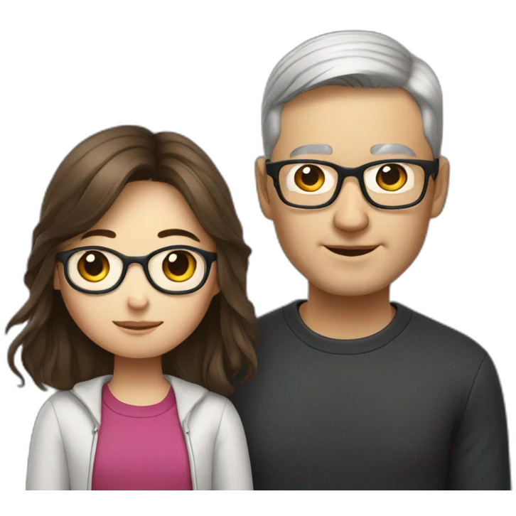 Tim cook with a brown hair Korean girl with eyeglasses emoji