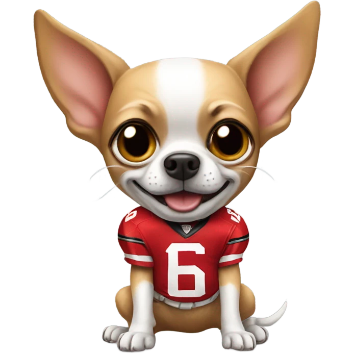 Chihuahua playing football wearing a buccaneers jersey emoji