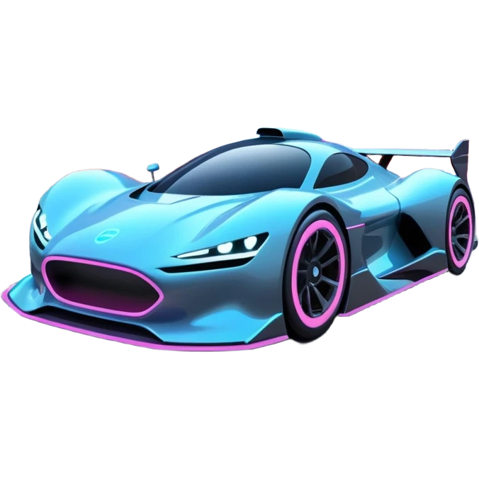 A futuristic racing car with glowing neon lights, sleek aerodynamic design, and a cyberpunk cityscape in the background. The car is speeding through a neon-lit street with high-tech buildings and holograms." emoji