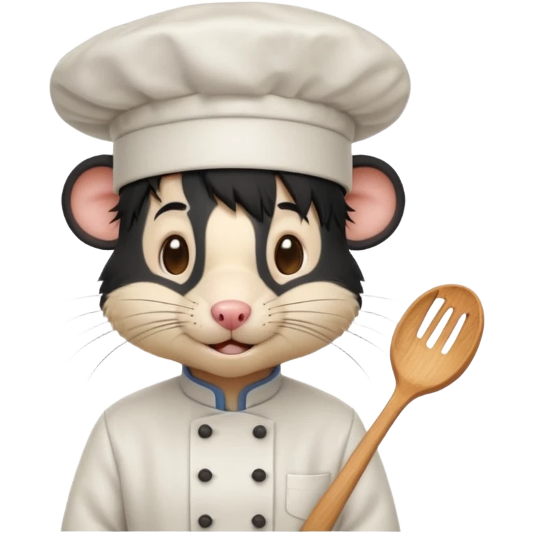 A rat with a fringe, long black hair and chefs hat emoji