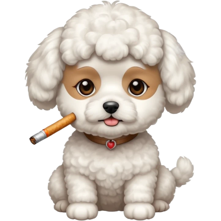 white french bichon with a ciggarette emoji