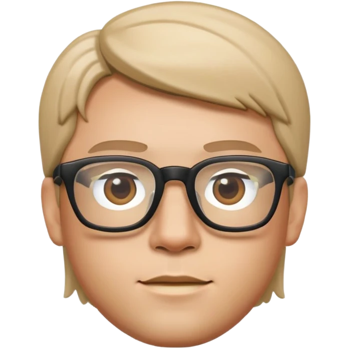 Male face with straight hair and glasses, Apple Memoji style emoji