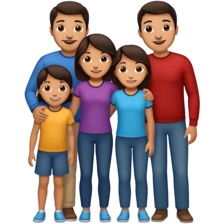 Hispanic family of five: mom, dad, two boys, one girl in the middle, all with dark brown hair emoji