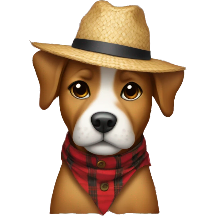dog with straw hat and red plaid outfit emoji