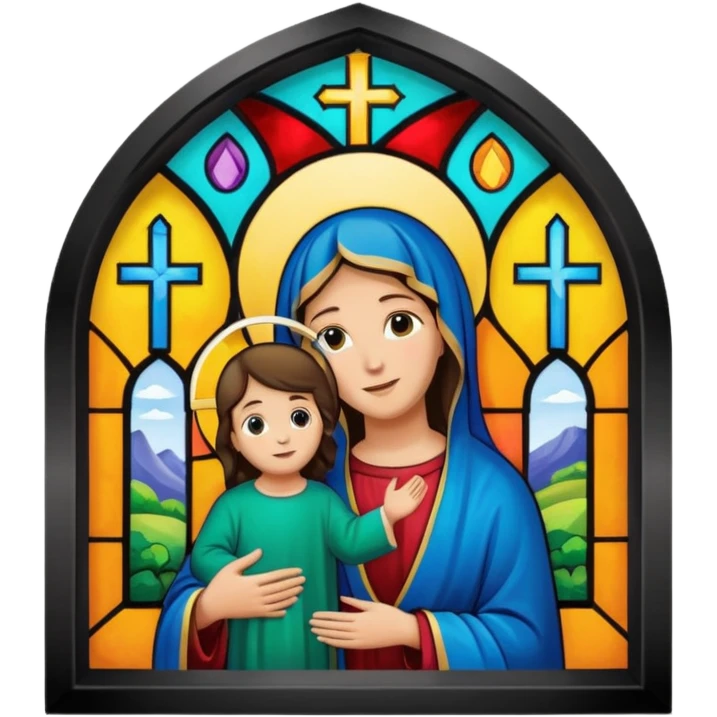 St Mary and Jesus image in a colourful church window emoji