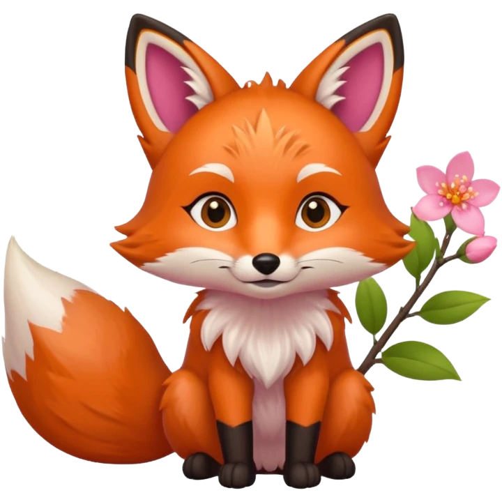 Fox holding a blossom and wearing a blossom emoji