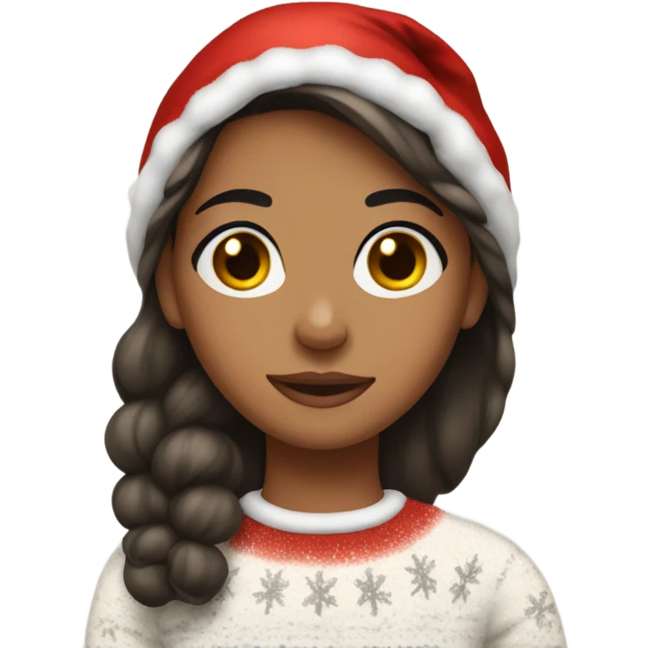 Burnette girl with christmas sweather emoji
