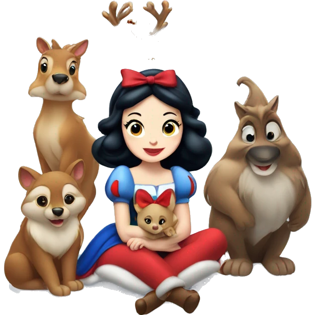 Disney snow white sitting with forest animals and Christmas tree  emoji