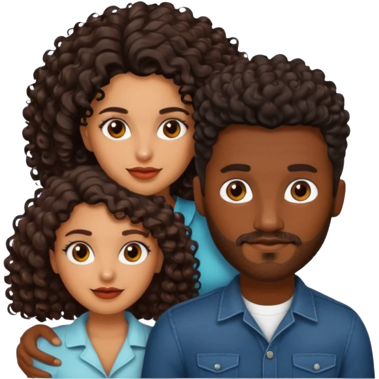 Dark brown skin man with a light beard and a curly   fade haircut with dark brown eyes with a brown  brown Latina woman with dark wavy hair  emoji