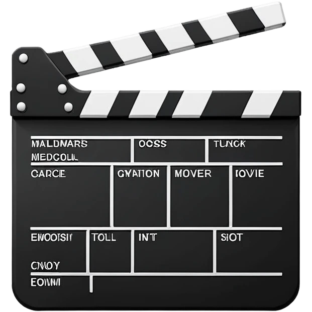 ultra minimal movie slate, simplified to basic shapes, iconic film clapperboard reduced to essential elements emoji