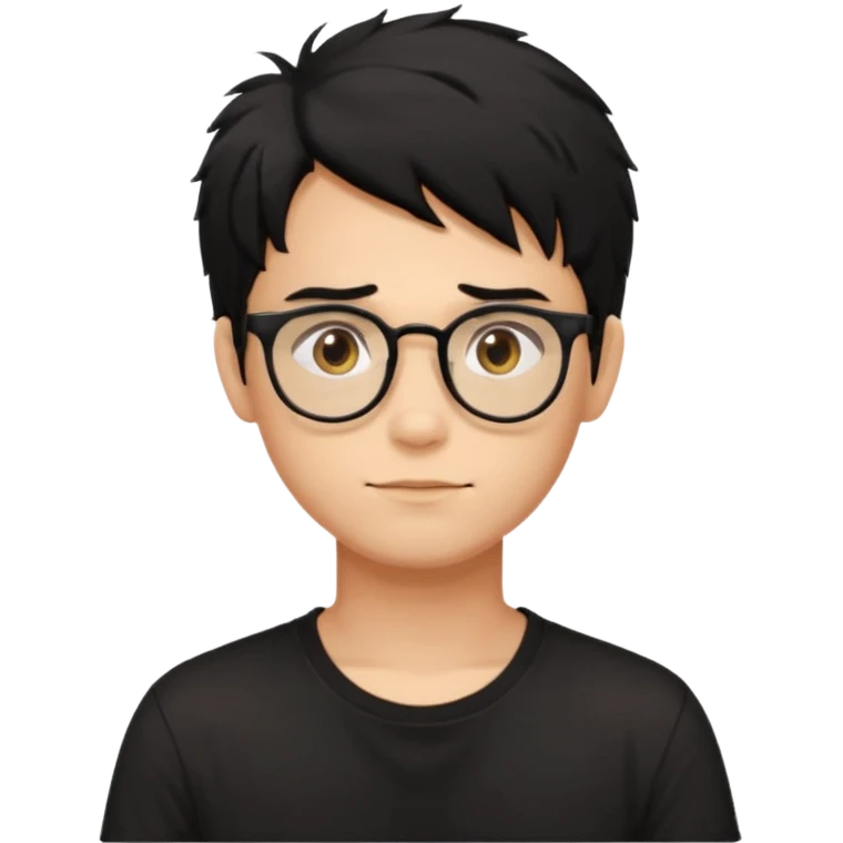 a light tan handsome boy with messy a black hair and spectacles. wearing a black tshirt emoji