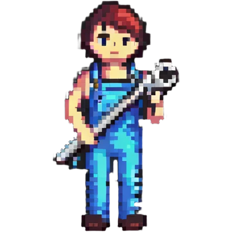 Simple pixel art IT badge with colorful person holding a car wrench key emoji