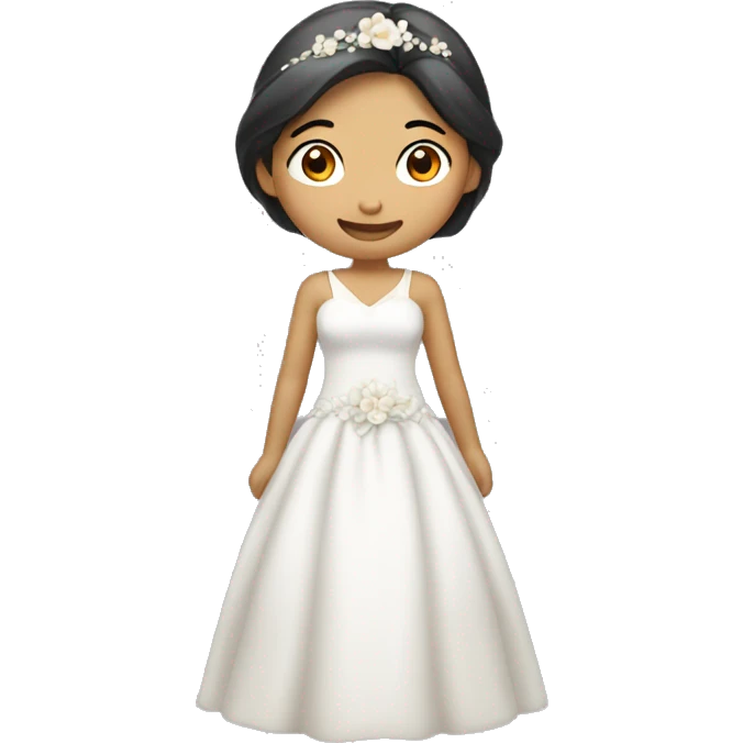 "An Asian girl wearing a wedding dress, standing and looking happy." emoji
