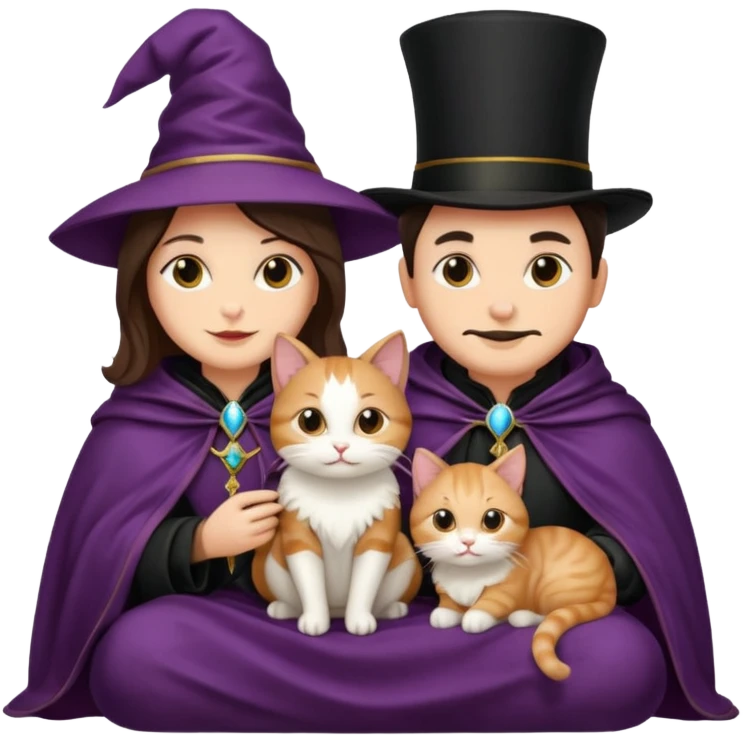 magician couple and their pet cat emoji