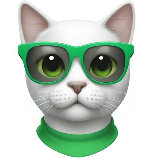 white with grey spot Cat with green sunglasses emoji