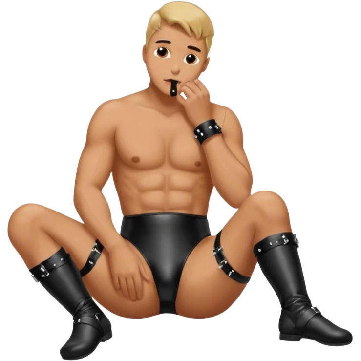 Man in bdsm gear kissing feet emoji