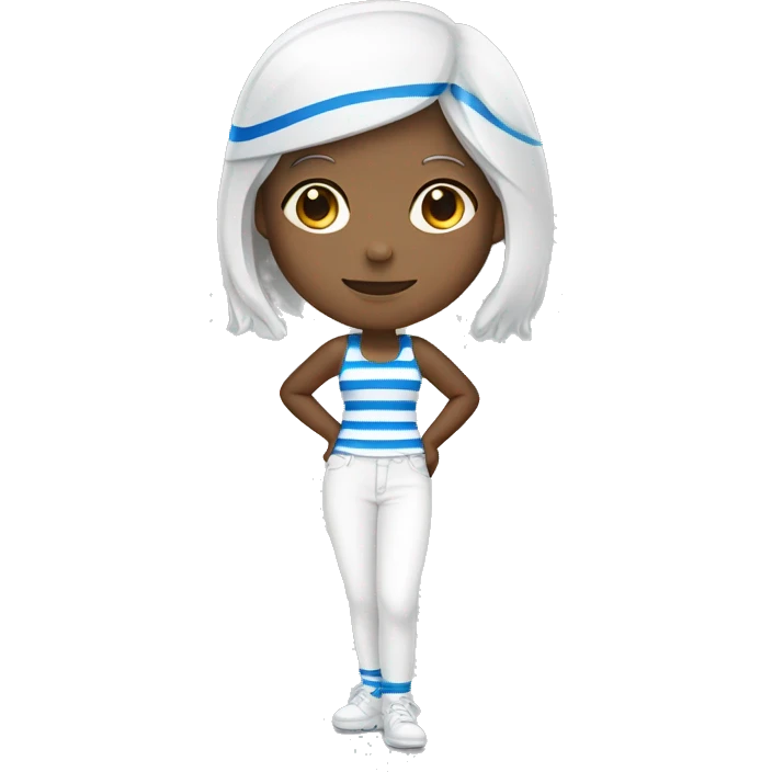 Girl with blue and white line and white pant emoji