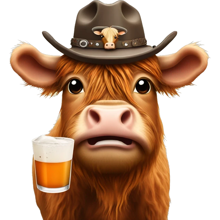 highland cow with a cowboy hat holding an espresso martini  emoji