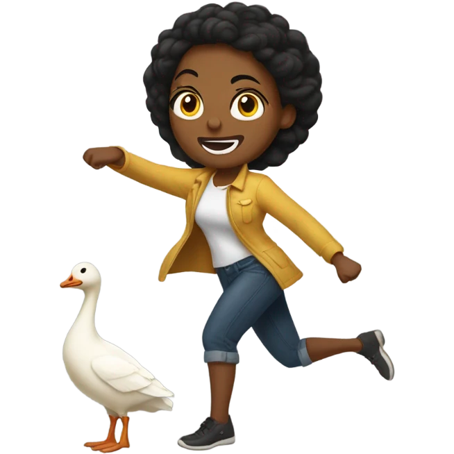 Light-skinned Black woman punching a goose emoji