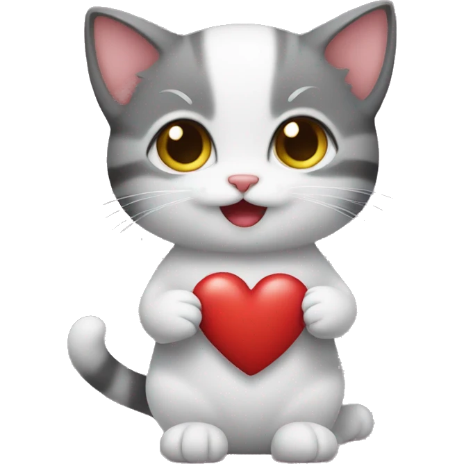 A kitten who holds a heart in his hands emoji