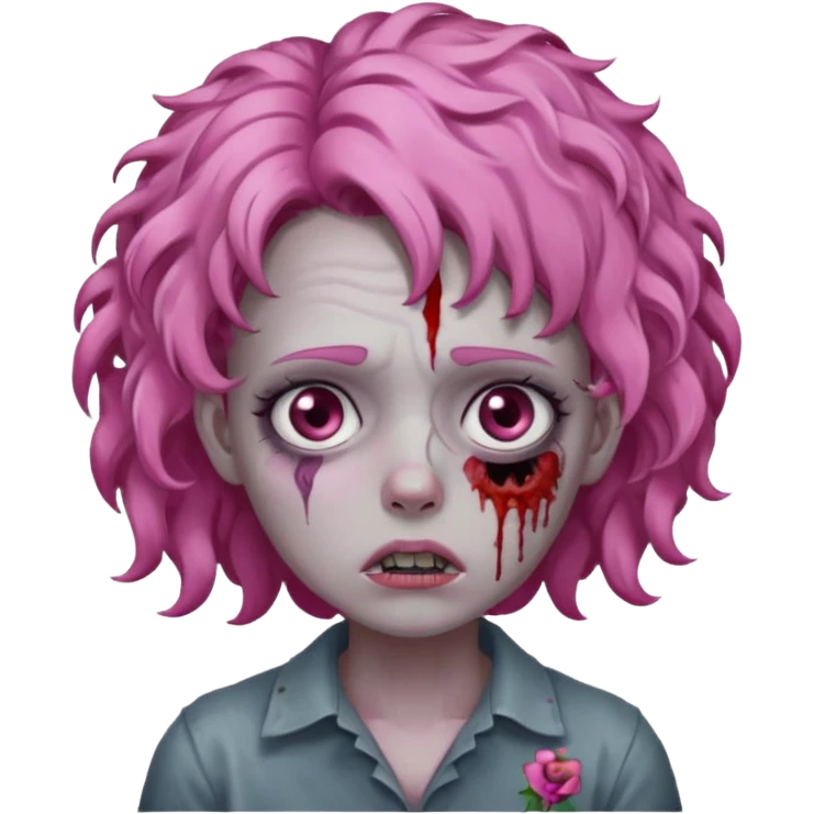 Sad zoombie curly pink hair emoji