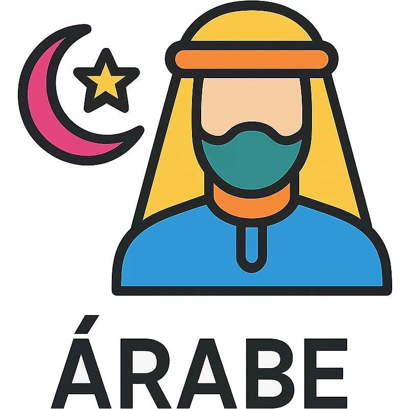 the word 'Árabe' in a clean, modern icon style, bold lines, simple and easily recognizable emoji