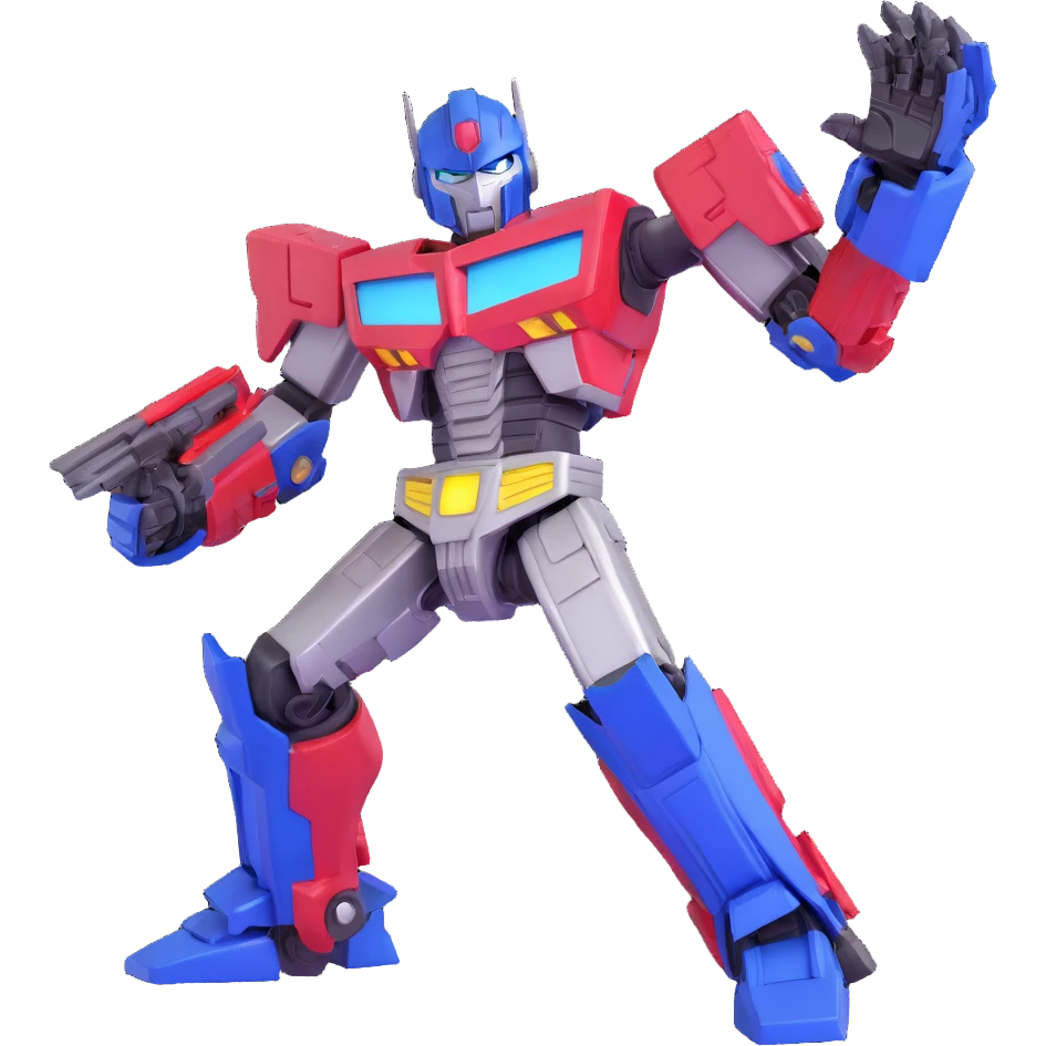 Optimus Prime in a battle pose, shiny metallic finish, action stance emoji