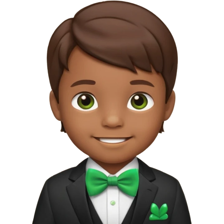 baby, boy, brown hair in suit, with green bow, smile emoji