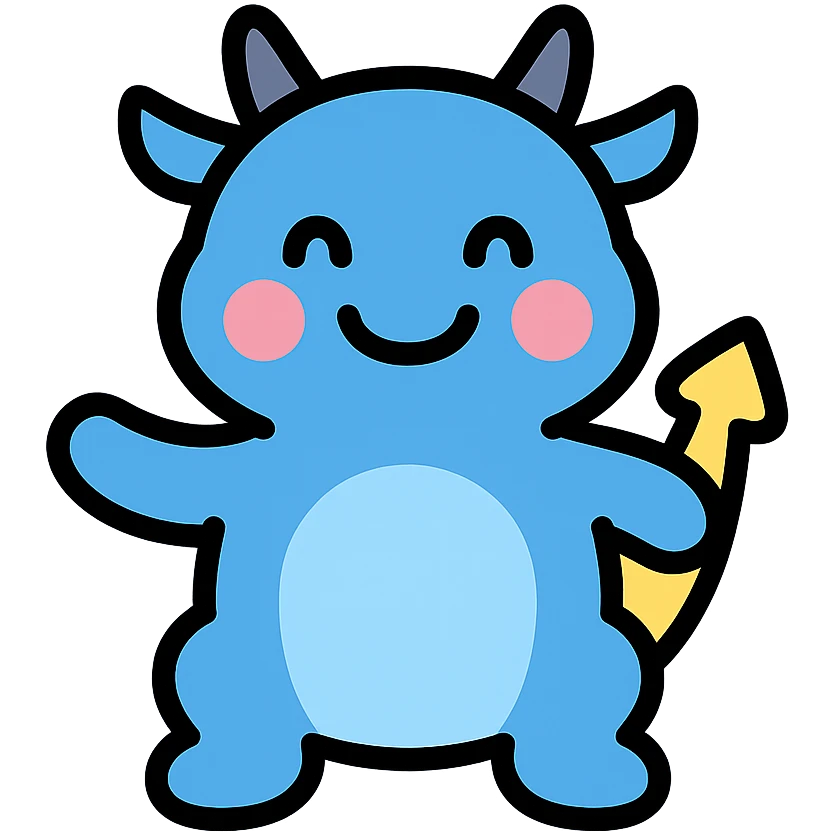 happy blue dragon, simple icon, rounded shapes, cheerful expression emoji
