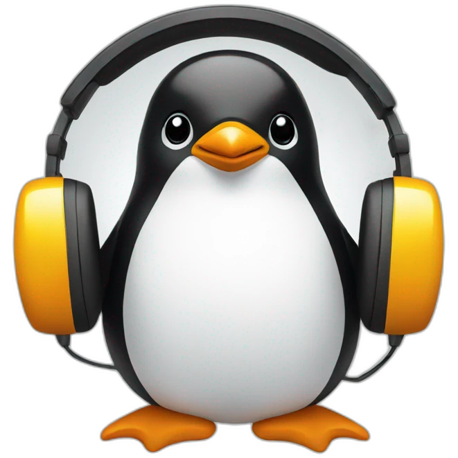 A penguin wearing a headphone emoji