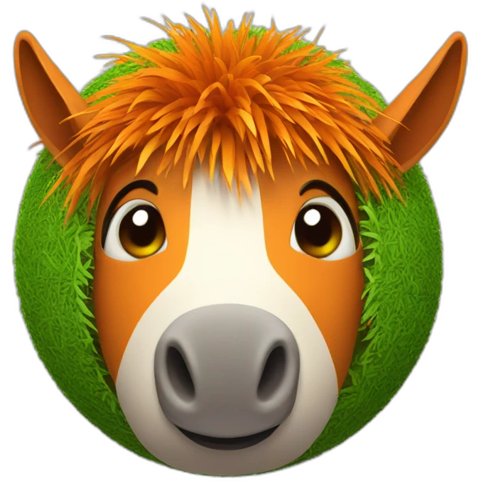 3d sphere with a cartoon orange grass Donkey skin texture with hypnotic eyes emoji